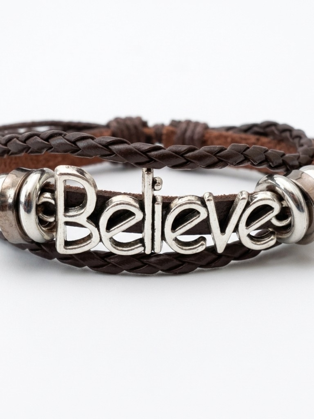 Leather Believe Affirmations Bracelet Set Adjustable - Picture 2 of 9